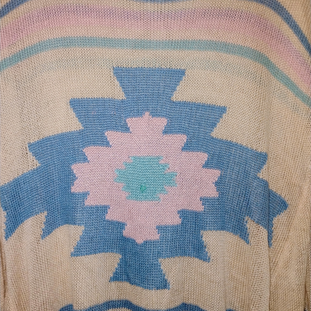 Geometric Patterned Sweater - Beige, Blue, Pink PTP 24-26"